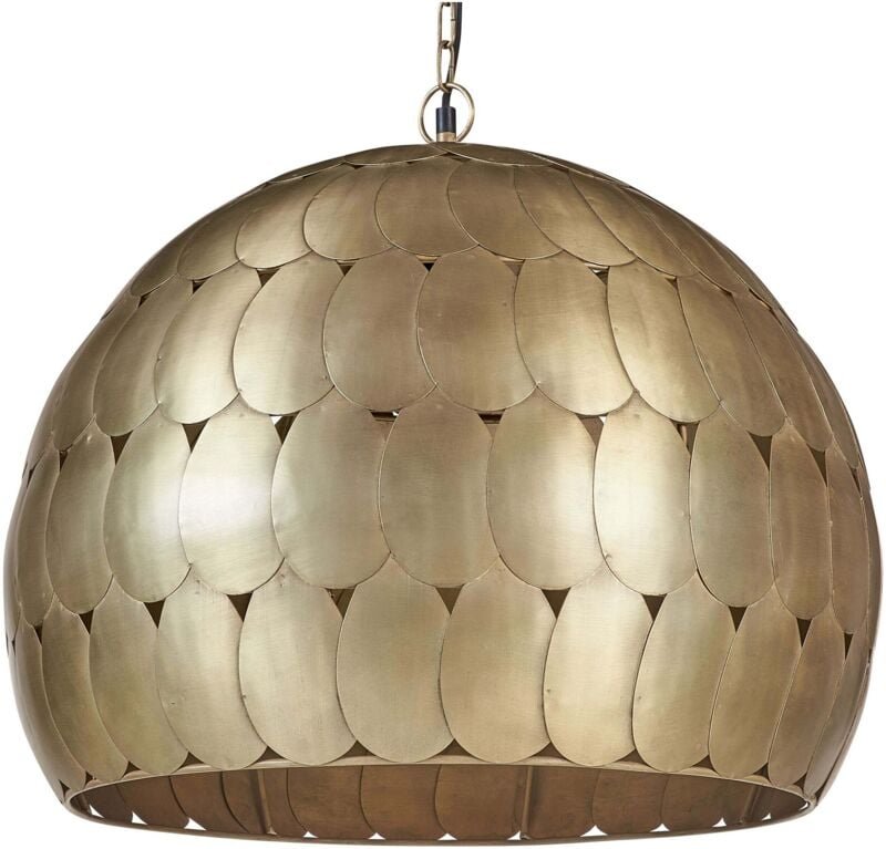 Hängeleuchte Messingfarbend Metall 1-Flammig mit Rundem Schirm Kugelform Antik-Optik Langes Kabel Retro Esstisch Wohnzim...