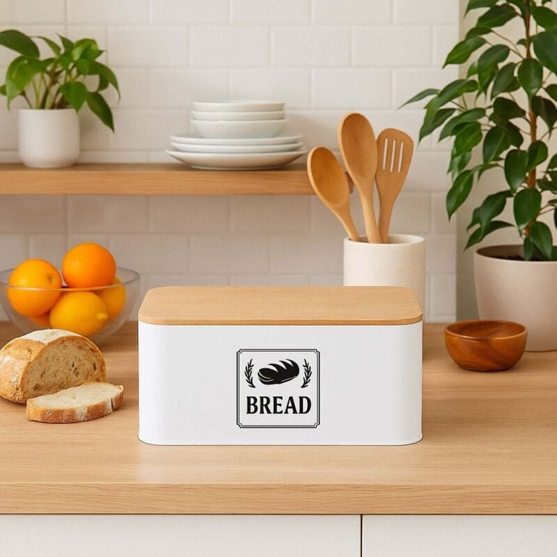 Brotkasten mit bambusdeckel - retro design metallgehause