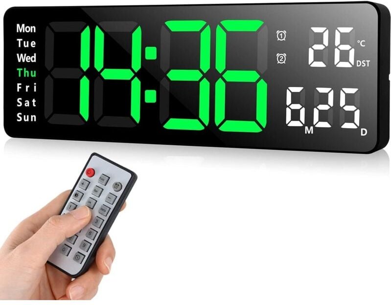 Digitale LED-Wanduhr mit Fernbedienung, Countdown-Timer, einstellbarer Helligkeit, geeignet für Wohnzimmer, Küche, Büro,...