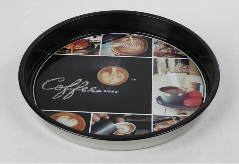 Buri - 12x Tablett Coffee Metall rund 33cm Serviertablett Küche Haushalt Gastronomie