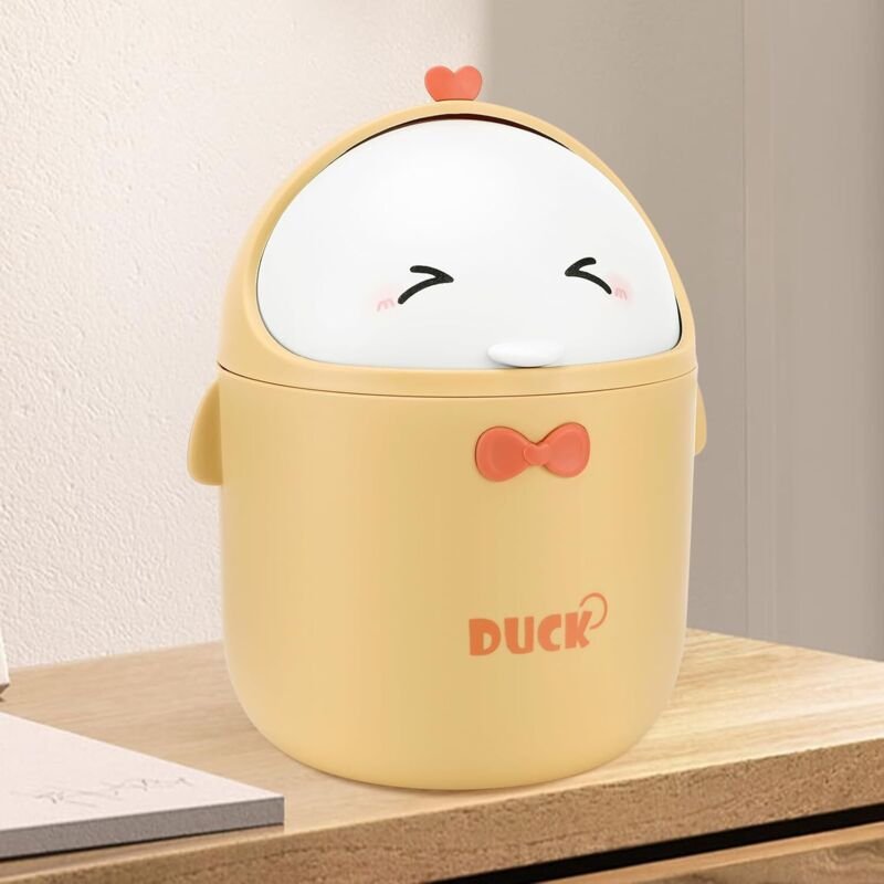 Mini-Tischmülleimer mit Deckel, niedliches Cartoon-Design, tragbar, für Schlafzimmer, Badezimmer, Wohnzimmer, Küche, 19 ...