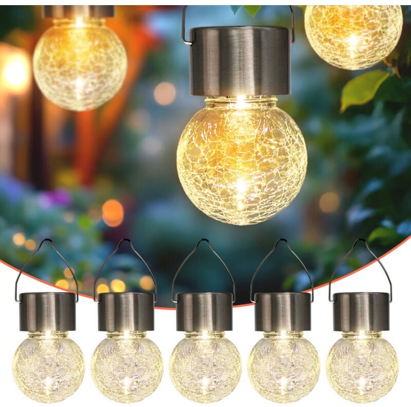 5x led Solar Hängeleuchte - Garten Deko Solarleuchte Gartenleuchte Hängelampe Warm Weiß