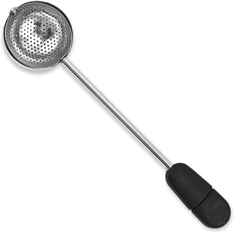 Lntyq - Tee-Ei aus Edelstahl mit langem Griff, poliertem Netzsiebfilter, Schwarz