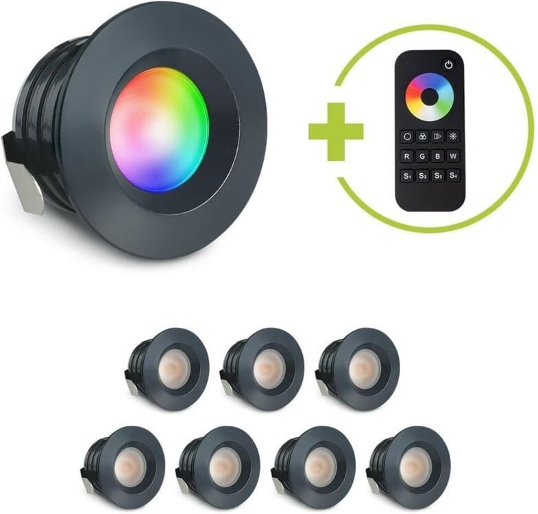Einbaustrahler Mini flach Torino 3W RGBW IP44 - Farbe: anthrazit RAL 7016 - Anzahl: 8x