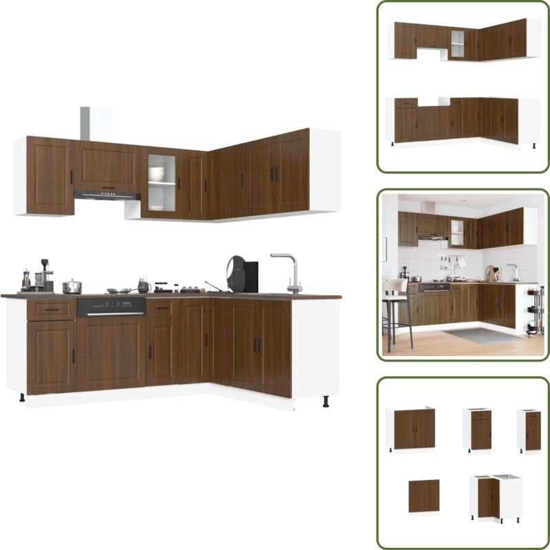 11tlg. Küchenschrank-Set Porto Braun Eichen-Optik Holzwerkstoff - Küchenschrank-Set - Küchenschrank-Sets - Küchenzeile E...