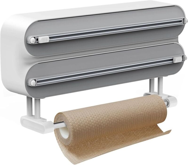 3-in-1-Folienabroller mit Schneidevorrichtung, universeller Abroller für Folie und Küchenrollenhalter, transparenter Fol...