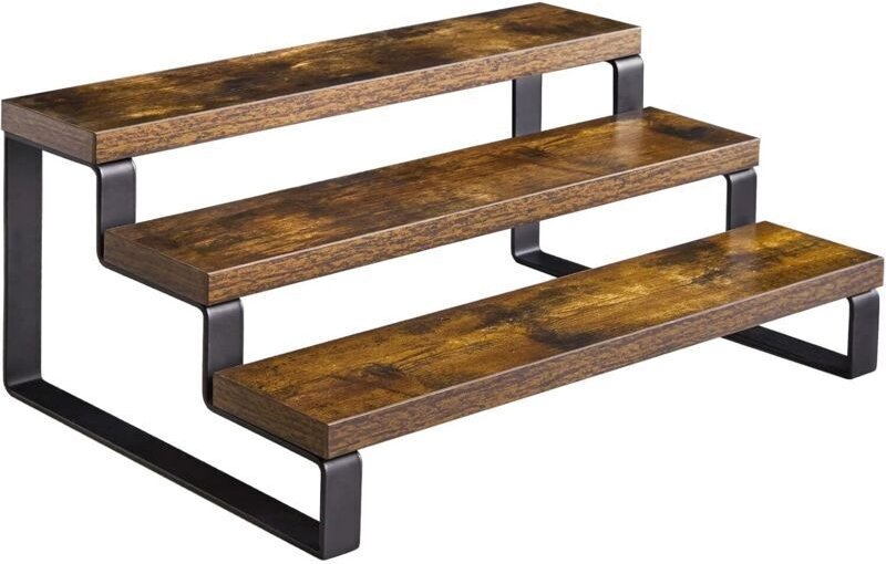 Gewürzregal aus Holz, 3-stöckig, für Arbeitsplatte, Bad, Büro, 35 x 24,5 x 15 cm, rustikales Braun