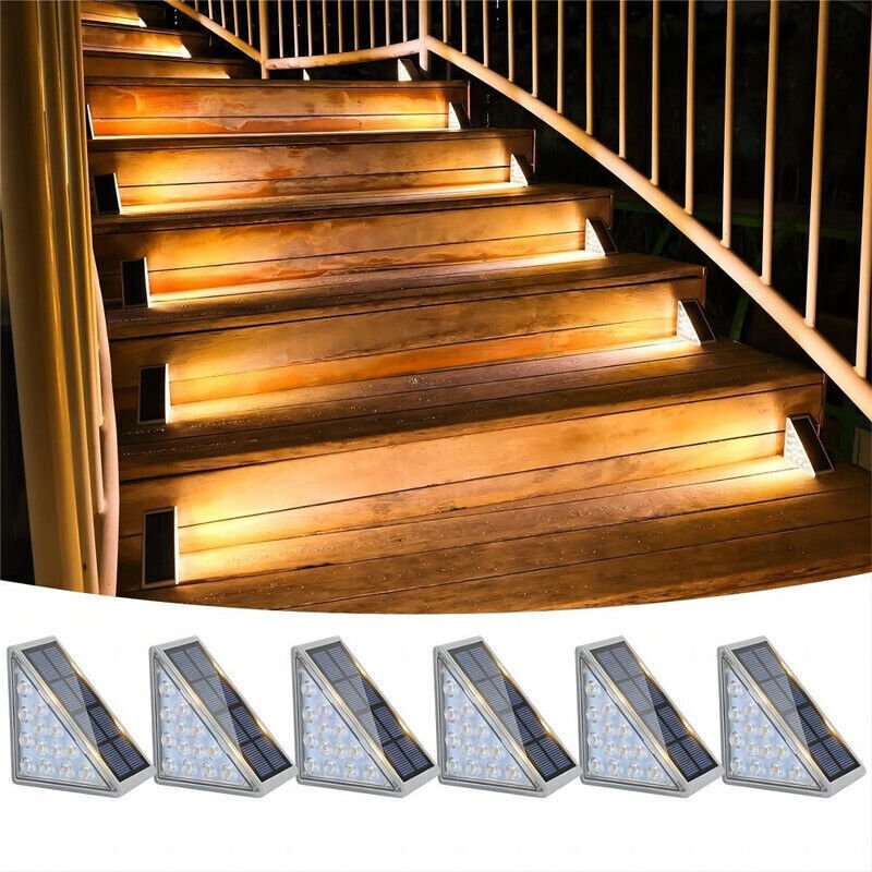 Set mit 6 Solar-Treppenleuchten, IP67 wasserdicht, 80 Lumen, LED-Beleuchtung für Treppen, Garten, Hof, Haustür, Veranda ...