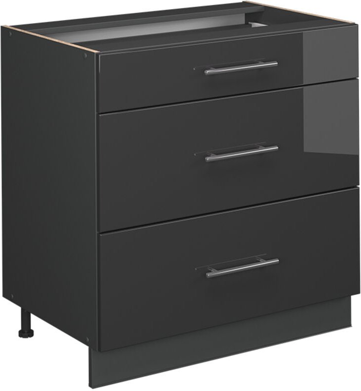 Küchenunterschrank Fame-Line, Anthrazit Hochglanz, 80 cm mit 3 Schubladen, AP Marmor, Vicco
