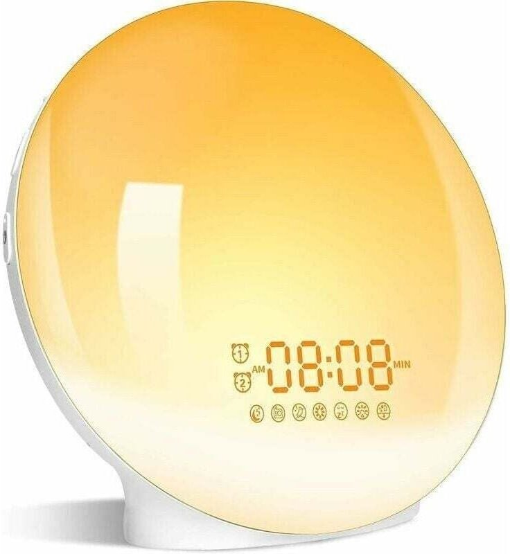 Ulisem Wake Up Light LED Radiowecker Morgenlicht Nachttischlampe 20 Helligkeitsstufen Dämmerungssimulator 2 Wecker 7 Nat...