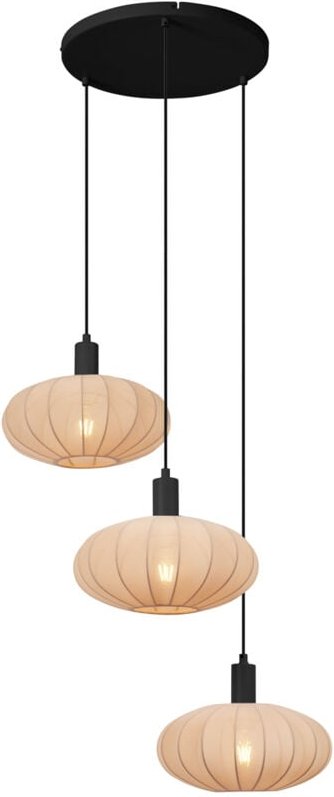 Japandi Hängelampe Schwarz mit braunem Stoffschirm 3-flammig - Bida