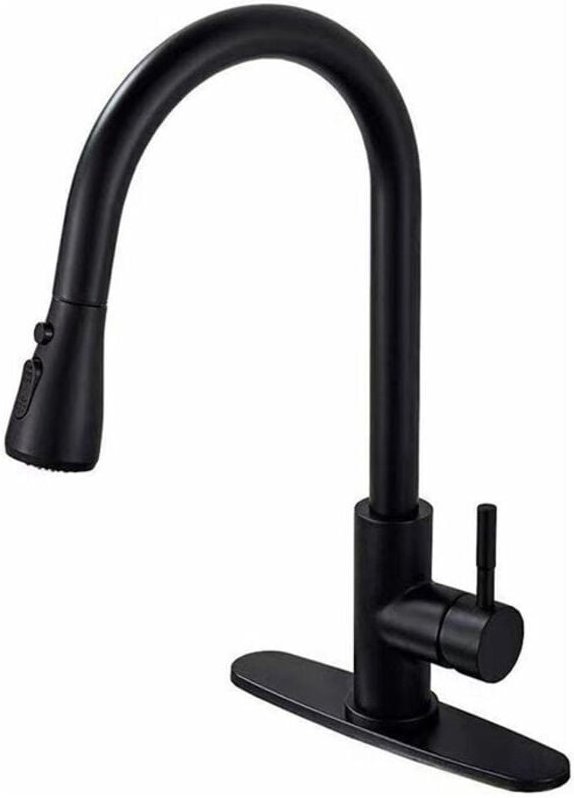 Küchenarmatur - Mattschwarz - Ausziehbare Brause - 360° drehbar - Edelstahl - Spültischarmatur - 3 Mischfunktionen