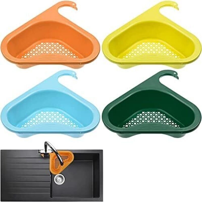 4-teiliger dreieckiger Spülbeckenschwammhalter, Abtropfkorb für die Küchenspüle, Ablage zum Abtropfen von Obst, Gemüse, ...