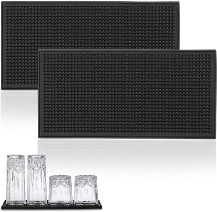 Relaxdays Barmatte 2er Set, mit Noppen, 30 x 15 cm, Abtropfmatte aus PVC, Geschirr trocknen, für Bar und Spüle, schwarz