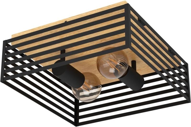 Eglo - Deckenlampe Cidraz, quadratische Deckenleuchte, Wohnzimmerlampe aus Eiche und Metall in schwarz, FSC100HB, Holz L...