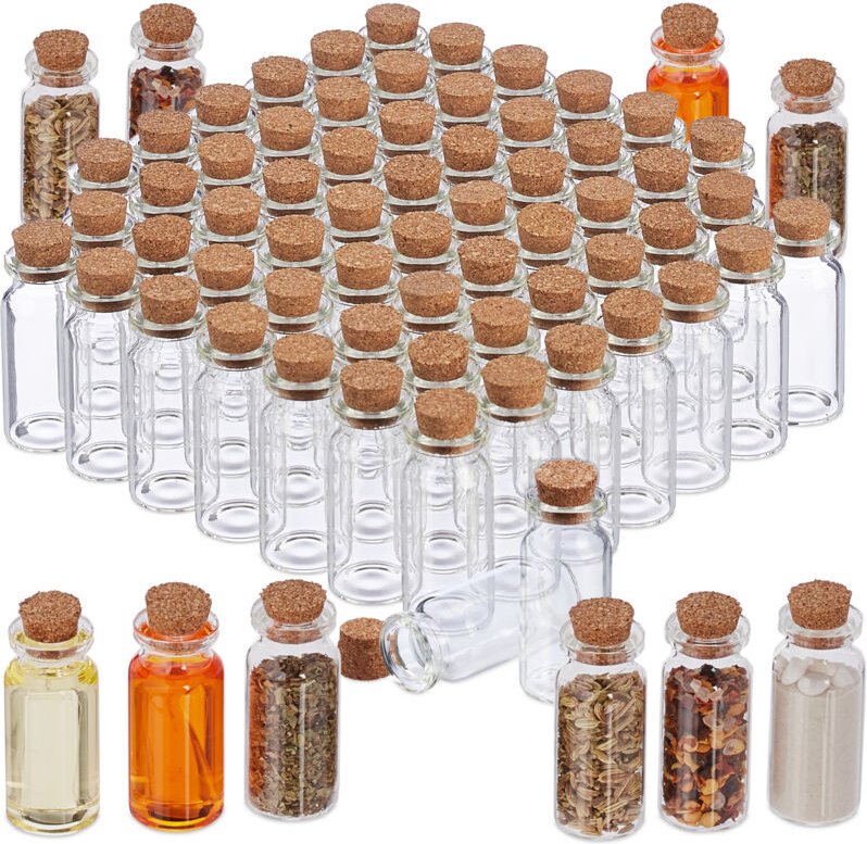 216 x Mini Glasflaschen mit Korken, kleine Glasfläschchen zum Befüllen, 10ml, Deko Fläschchen Glas, transparent