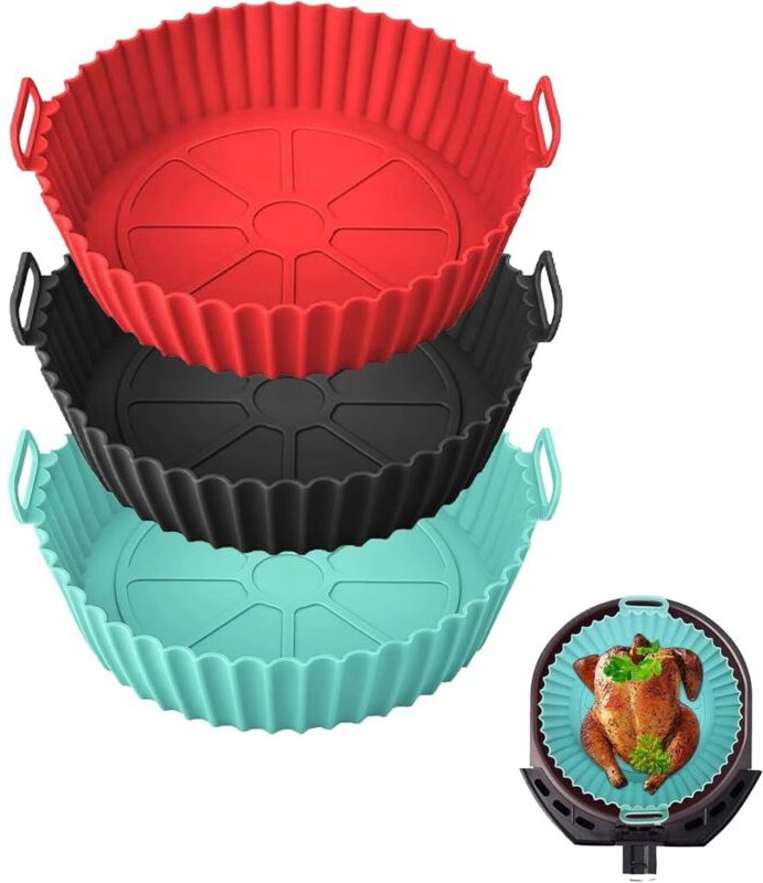 Sollbry - 3er-Pack Silikontopf für Heißluftfritteuse, 20 cm großer Heißluftfritteusen-Silikontopfkorb, wiederverwendbare...