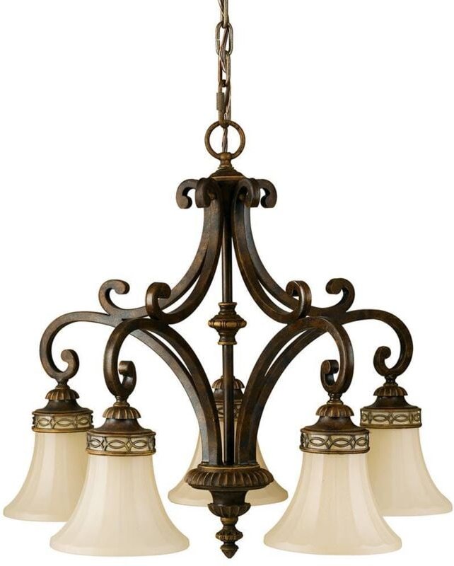 Elstead - Drawing Room - 5 leichtes mehrarmiges Kronleuchter-Walnuss-Finish, E27