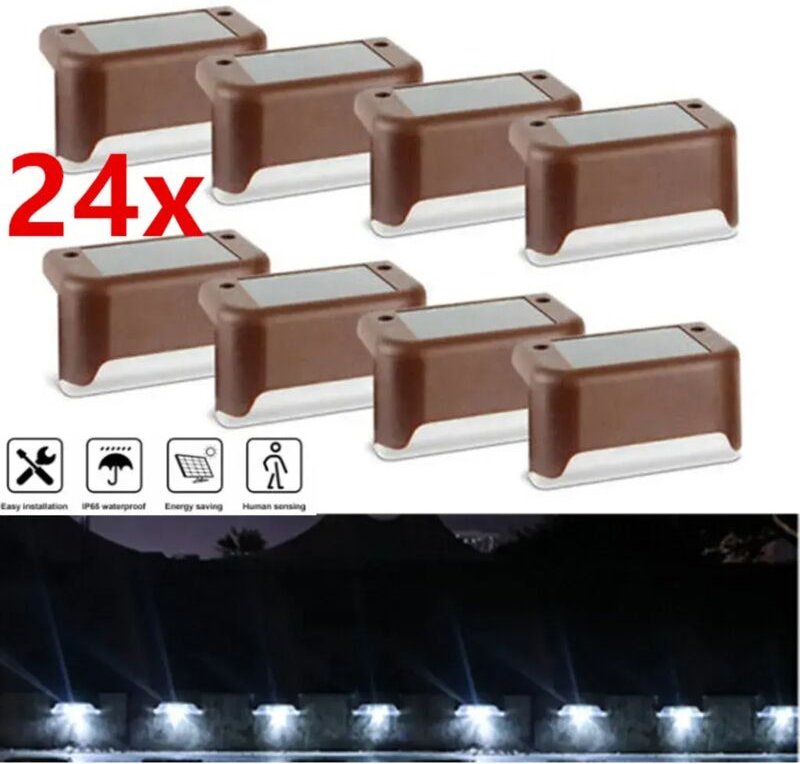24 Stück LED-Solarleuchten, Zaunleuchten, Wandleuchten, Gartenleuchten, Treppenleuchten