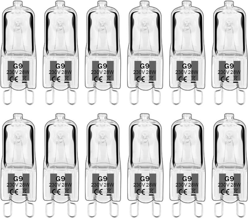 Ersandy - 12 Stück G9 Halogenlampen, G9 Leuchtmittel 230V 28W 480lm, 2800K Warmweiß, dimmbare Kapselbirnen, flimmerfrei ...