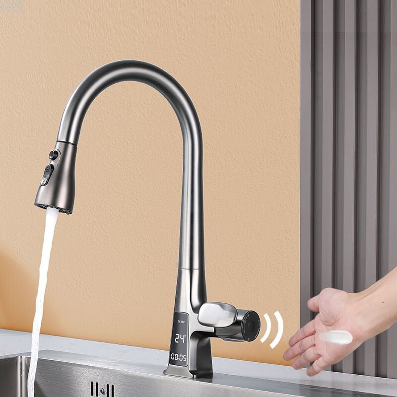 Thumbnail - HD-LED-Infrarot-Induktions-Küchenarmatur – drei Wassermodi, intelligentes Laden, Ziehen und 360°-Drehung – Komfort und W...