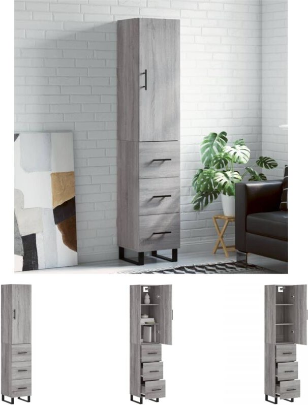 Wohnzimmer - vidaXL Highboard Grau Sonoma 34,5x34x180 cm Holzwerkstoff - Stauraum