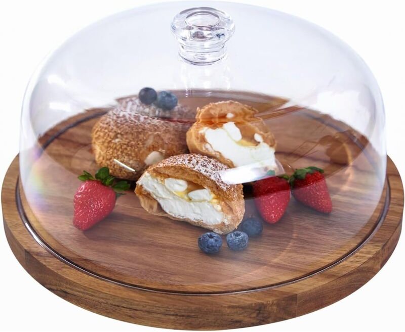 30 cm runder Tortenständer aus Akazienholz, 2-in-1-Dessert-Servierset für Käse, Chips & Dip, Nachos & Obstplatte