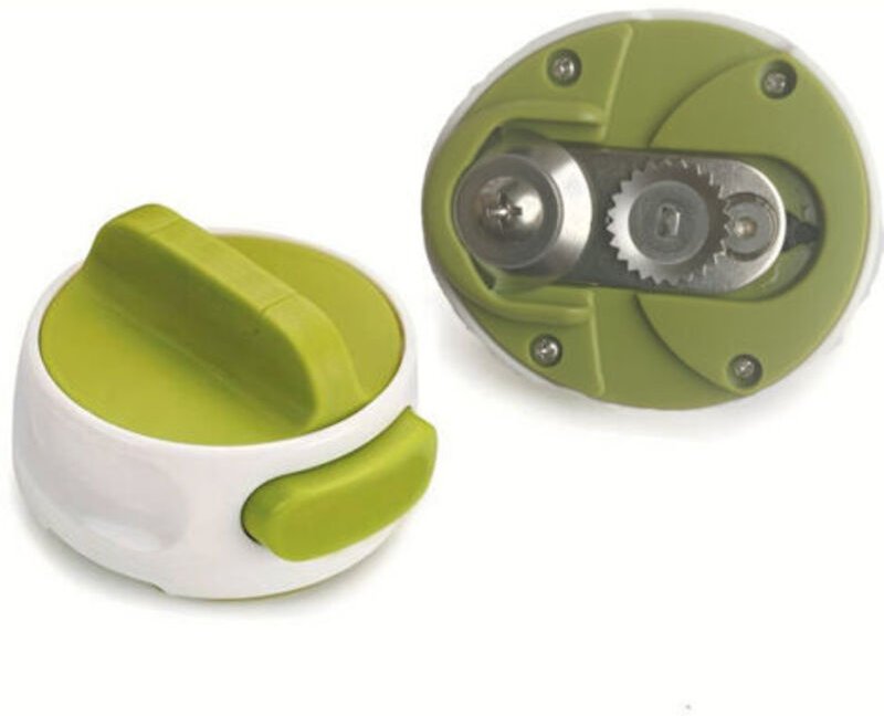 Kompakter Dosenöffner, einfaches Öffnen durch Drehen, tragbar, platzsparend, manuell, aus Edelstahl, grün