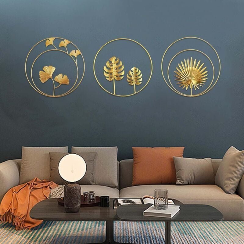 Wandskulpturen aus Eisen, 3-teiliges Wanddekor aus Metall, Schildkrötenblatt und Palmblatt, Wandbehang-Ornamente aus Eis...