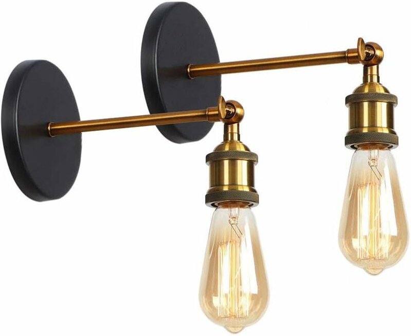 Wandleuchte Innen, Vintage Wandlampe mit Einstellbar Messing-Kopf, Industrial Stil Wandstrahler E27 Fassung für Restaura...
