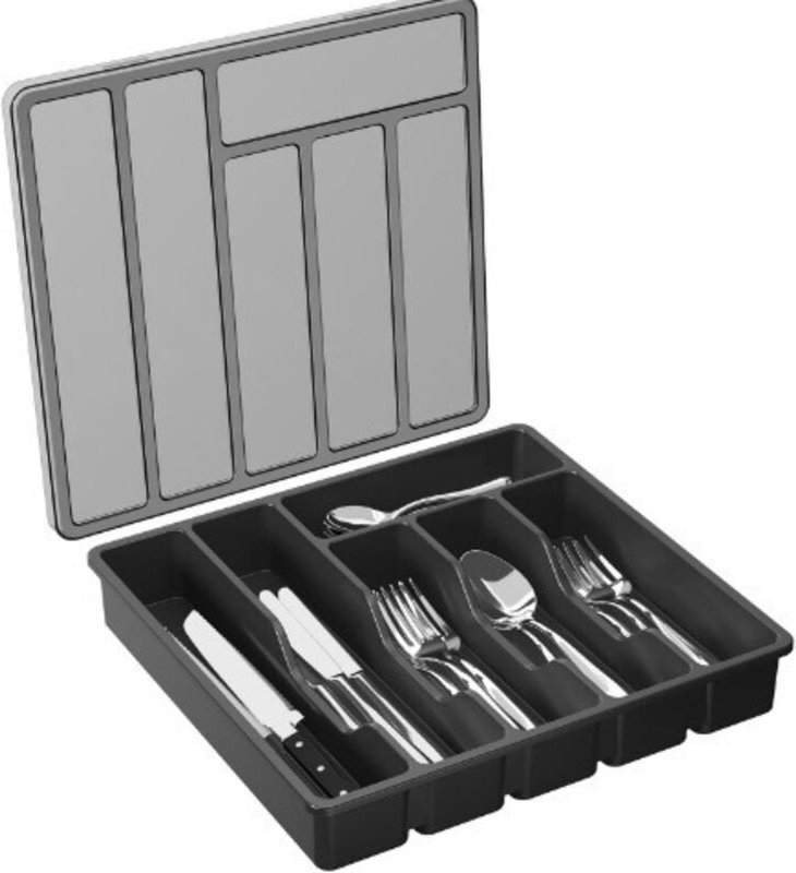 Besteckkasten mit Deckel für Schublade, Aufbewahrungsbox für Küchenbesteck, Besteckorganizer aus Kunststoff, für Löffel,...