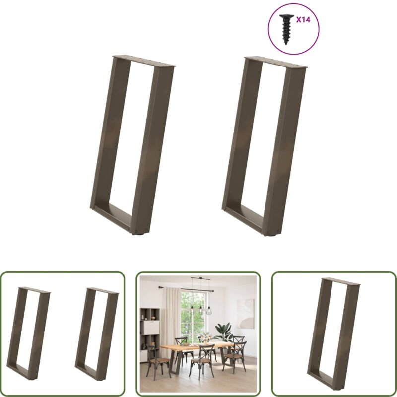 Naturstahl - Esstischbeine U-Form 2 Stk. Naturstahl 60x(72-73) cm Stahl