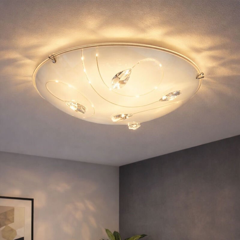 Globo - Deckenleuchte Deckenlampe Esszimmerlampe led Designleuchte mit Kristallen und Linien, Metall Glas, 1x led 8 Watt...