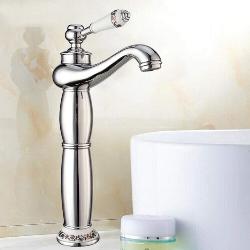 Retro Drawn Messing Waschbecken Mischer Wasserhahn, Silber Wasserhahn High-Modell, in die Wasserleitung