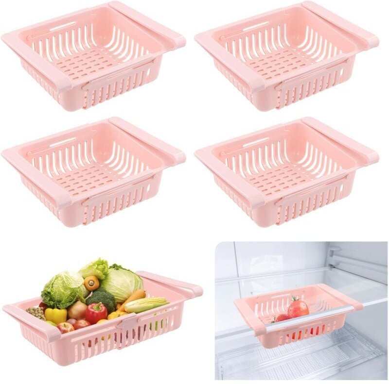 4-teiliges Kühlschrank-Aufbewahrungsbox-Set, ausziehbarer Kühlschrank-Organizer, faltbare Kühlschrankaufbewahrung, Kühls...