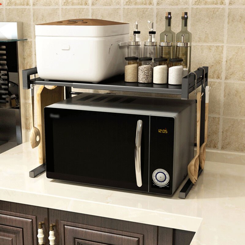 Thumbnail - 2-stufiges Haloyo Erweiterbares Mikrowellen Regal,Mikrowellenhalter,grössenverstellbar,Schwarz