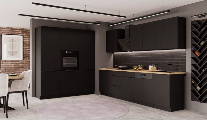 Küchen Preisbombe - Küche siena 280 + 180 cm Küchenzeile Küchenblock Einbauküche Schwarz matt
