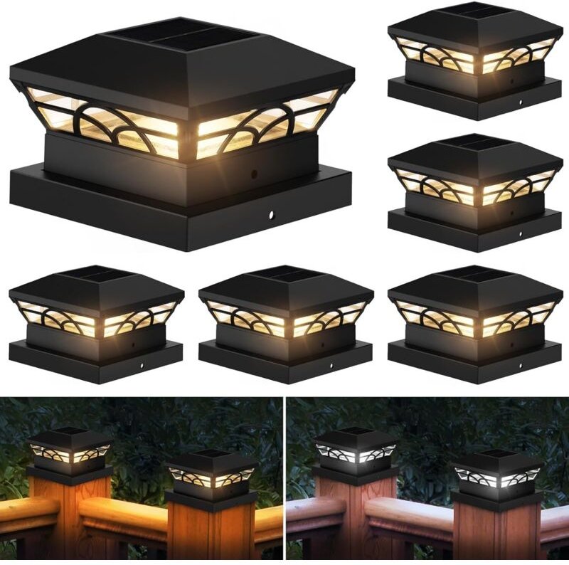 Solar-Pfostenkappen-Lichter, 6 Stück, Solar-Deck-Zaun-Pfostenleuchten für 8,9 x 8,9 cm, 4 x 4, 5 x 5 Holz-/Vinyl-Pfosten...