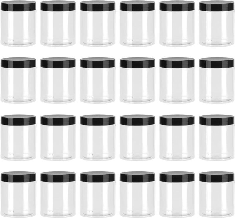 Küchenvorratsdosen, Set mit 24 runden 250-ml-Kunststoffbehältern mit schwarzen Deckeln, luftdicht, für Müsli, Mehl, Zuck...