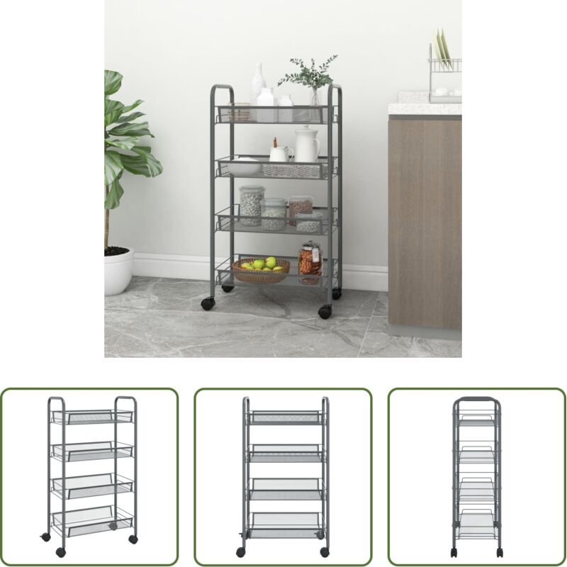 Schrank - Küchenwagen 4 Etagen Grau 46x26x85 cm Eisen