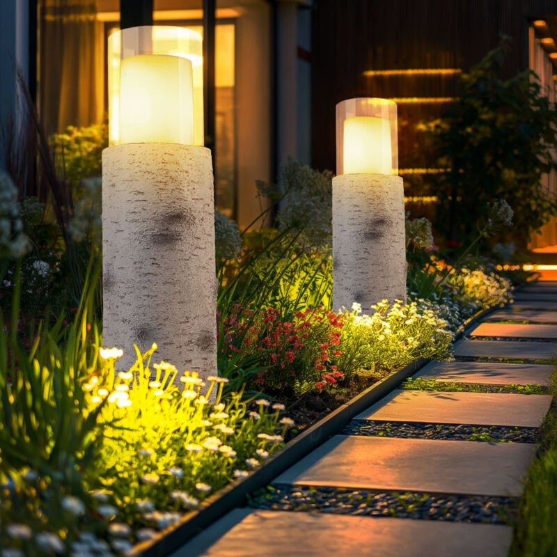 Led Solarleuchte Außenleuchte Solarlampe Gartenleuchte Tischleuchte Terrassenlampe, Holzoptik weiß Kunststoff Glas, Akku...