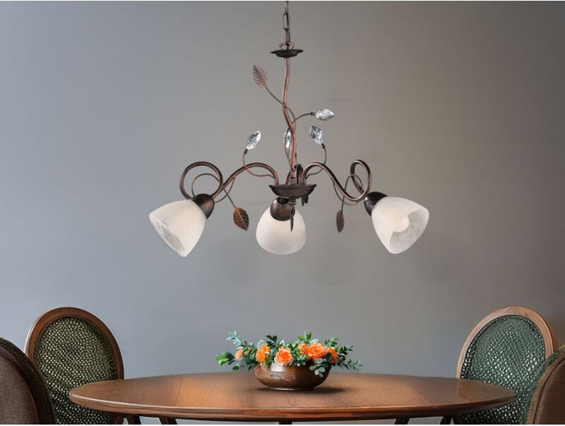Trio Lighting - Pendelleuchte traditio 3-flammig mit Glasschirmen und Kristalldeko, ø 70cm
