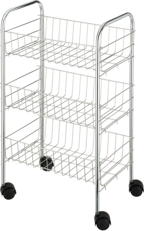 Rollwagen Florenz mit 3 Ablagen Chrom, Servierwagen, Badwagen, Haushaltswagen, Silber glänzend, verchromtes Metall silbe...