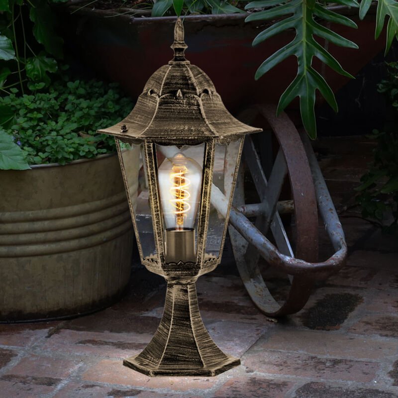Sockelleuchte Laterne schwarz Außenstehleuchte Stehlampe antik Gartenleuchte Aussen, Alu bronze, 1x E27, DxH 23,5 x 49 c...