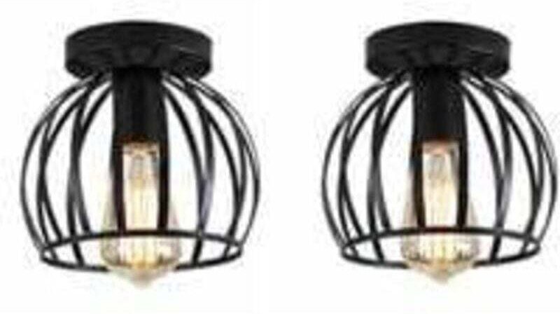Thumbnail - Retro Eisen Deckenleuchte E27 2er-Pack Industriebeleuchtung Metall Deckenlampe für Schlafzimmer Wohnzimmer - Schwarz