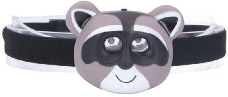 Kinder-Stirnlampe im Waschbär-Design, 2 Leuchtmodi, leichte LED-Stirnlampe aus Kunststoff, batteriebetrieben