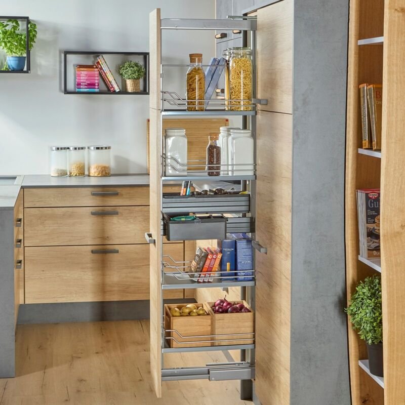 SOTECH Dispensa-X Apothekerauszug SILBERGRAU matt, Tragkraft 100 kg, Höhe von 1900-2300 mm, 5 Tablare für 300 mm Schrank...