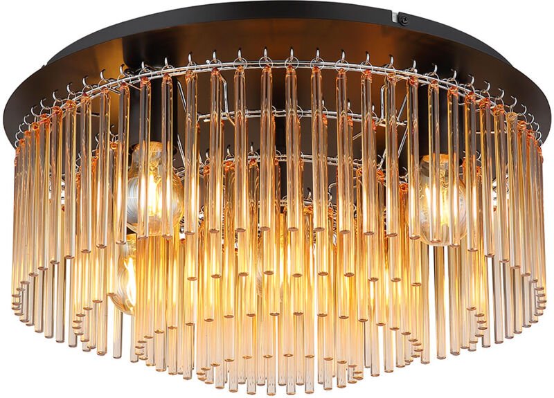 Wohnzimmerlampe Deckenleuchte Glasstäbe Metall Chrom Amber 5-Flammig