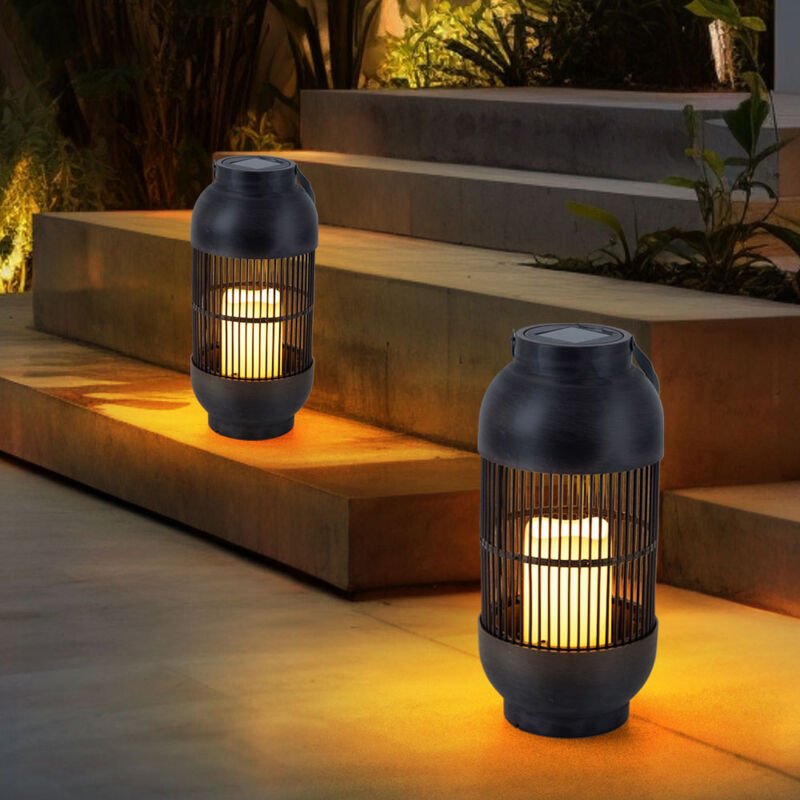 Solarleuchte Tischlampe Außenleuchte Laterne Kerze Gartenleuchte Terrassenlampe Flammeneffekt , Kunststoff schwarz, Akku...