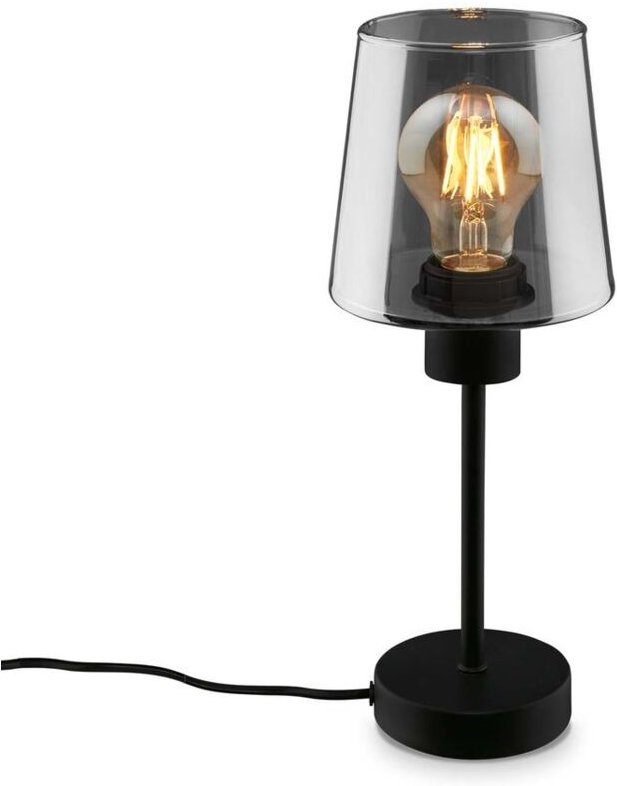Tischleuchte, schwarz, Rauchglas, 1xE27/max.10W